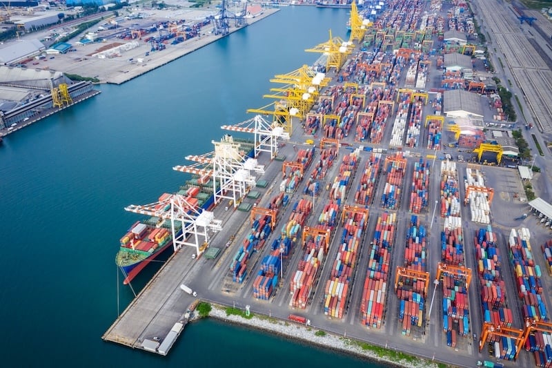 Container vessel in the harbour