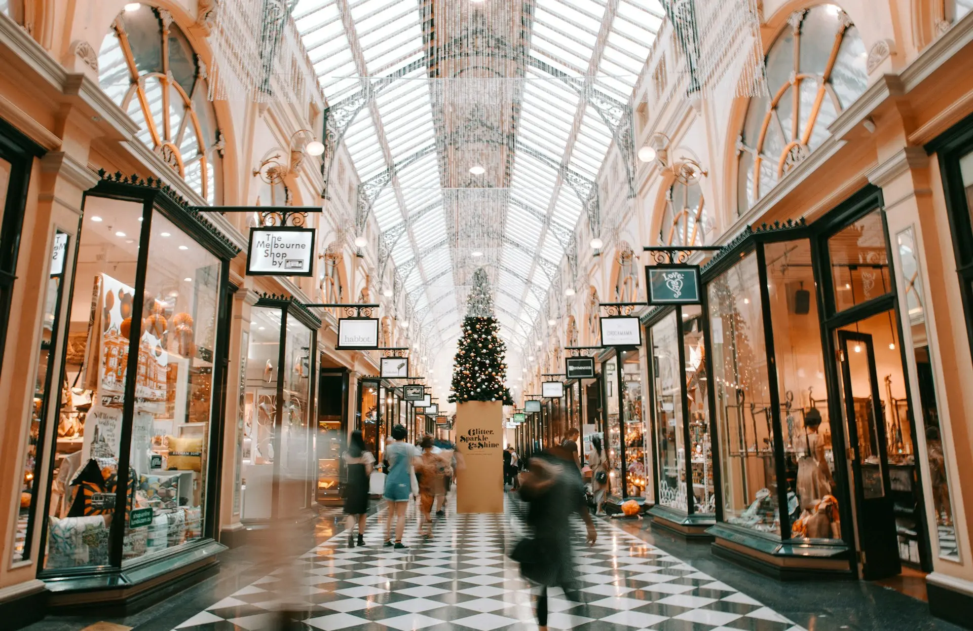 Shopping center with retail stores.